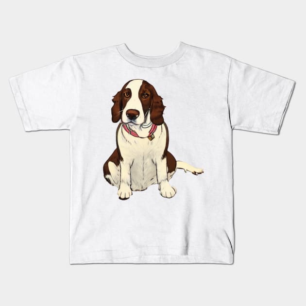 Welsh Springer Spaniel Dog Sitting Watching You Kids T-Shirt by Mochabonk